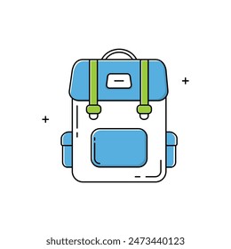 Mochila, Mochila de viaje, Mochila de senderismo, Equipo al aire libre, Viajes de aventura, Equipo de camping, Daypack, Trekking Bag, Bolsa de Vector Icon Design