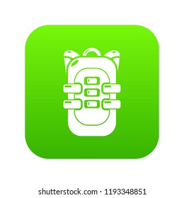 Backpack travel icon green vector isolated on white background