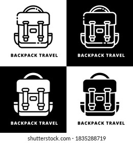 Vector con logotipo de viaje para mochila. Línea De Icono De Turismo De Bolsa Y Estilo Glifo. Ilustración de símbolo de mochilero