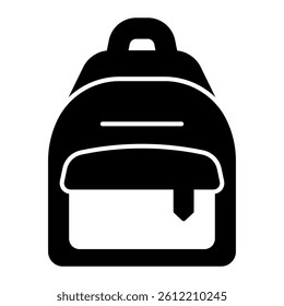 Backpack for traveling solid icon, tour bag concept. Vector graphics. Bag with pocket sign on white background, style mobile or design
