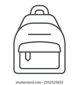 Mochila para viajar icono de línea delgada, concepto de bolsa de viaje. Gráficos de Vector. Bolso con la muestra del bolsillo en el fondo blanco, icono del estilo del contorno para el móvil o el Diseño web