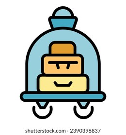 Backpack trolley icon outline vector. Hotel suitcase. Cart travel color flat