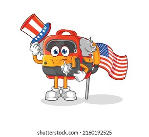 the backpack uncle sam character. cartoon mascot vector