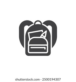 Backpack vector icon. filled flat sign for mobile concept and web design. School backpack with books and supplies glyph icon. Symbol, logo illustration. Vector graphics