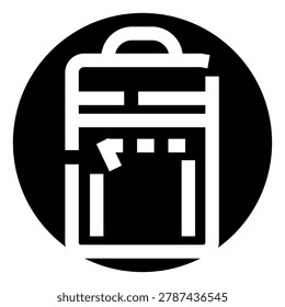 Backpack vector icon illustrating travel and tourism, with a grab handle and main compartment, symbolizing adventure, journey, and transportation for personal belongings