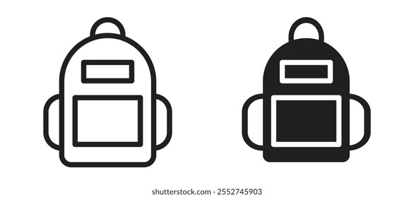 Conjunto de iconos de Vector de mochila con estilo relleno y delineado negro.