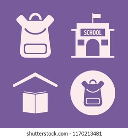 backpack vector icons set. with school book bag and school in set