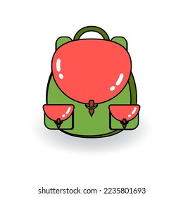 Ilustración vectorial de mochila. El concepto de símbolo de la escuela, del turismo o de la bolsa de viaje en forma de caricatura.