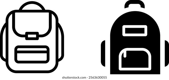 "Backpack Vector Line Icon Set – Travel and Outdoor Essentials Symbols"