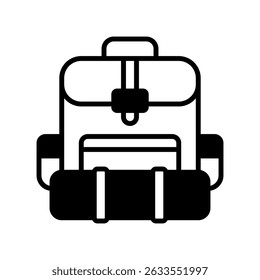 Vector de mochila para los amantes de los viajes y el senderismo. Diseño durable del bolso de la aventura, ilustración al aire libre del engranaje, esenciales del trekking