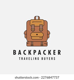 backpack vintage color logo vector template illustration design, bag adventure logo design