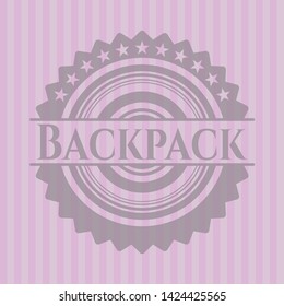 Backpack vintage pink emblem. Vector Illustration. Detailed.