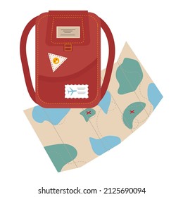 Backpack and wallet for use in website design. Vector isolated image for use in web design