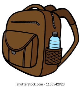 Backpack with a Water Bottle - A vector cartoon illustration of a Backpack with a Water Bottle.