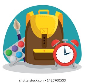 backpack with watercolor and clock alarm with brushalarm