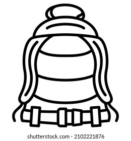 Backpack with a wide strap for fastening around the body. Travel backpack for travel. Vector icon, outline, isolated. Editable stroke