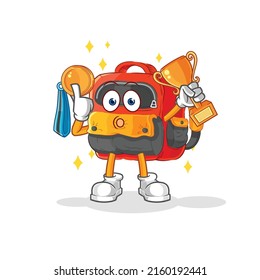 the backpack winner with trophie. cartoon character