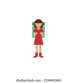 Backpack, woman cartoon icon. Element of color travel icon. Premium quality graphic design icon. Signs and symbols collection icon for websites, web design, mobile app