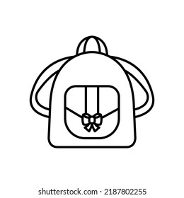 Backpack Womens Vector Icon Outline Black. EPS 10. Female City Bag Illustration.. Flat Outline Sign. Shop Online Concept. Ladies Casual Accessory..... Apparel Store Symbol. Isolated On White