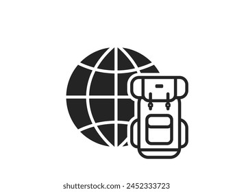 backpack and world icon. vacation, travel and journey symbol. isolated vector image for tourism design