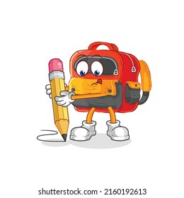 the backpack write with pencil. cartoon mascot vector