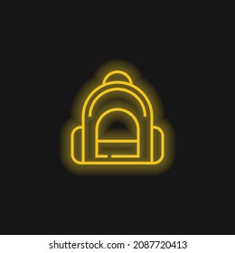 Icono de neón amarillo brillante de la mochila