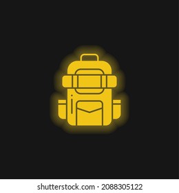Icono de neón amarillo brillante de la mochila