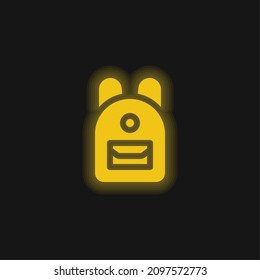 Icono de neón amarillo brillante de la mochila