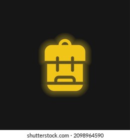 Icono de neón amarillo brillante de la mochila