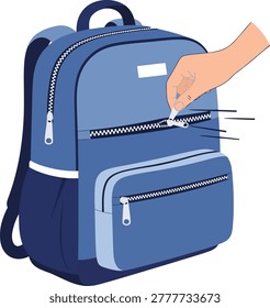 Backpack with zipper opening by hand illustrated in clean modern flat vector style with smooth shapes and transparent background suitable for lifestyle and school use