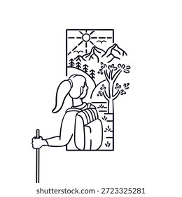 Backpacker Adventure es una ilustración de arte lineal limpia y moderna que representa a un mochilero que explora un hermoso paisaje natural con montañas, bosques y sol. Este diseño minimalista de aventura al aire libre representa perfectamente los conceptos de viaje, senderismo, trekking y estilo de vida de mochilero. Ideal para su uso en carteles de viajes, marca de aventuras, diseño de prendas de vestir, contenido de redes sociales, Sitios web, blogs, proyectos editoriales y materiales impresos. El estilo de contorno simple lo hace versátil, escalable y fácil de personalizar tanto para fines digitales como de impresión, encajando perfectamente con temas modernos de viajes y exteriores.