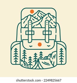 Backpacker Adventure to Nature Monoline Design for Apparel