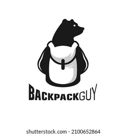 Backpacker Bear Logo Design Template Inspiration, Vector Illustration.