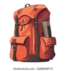 Backpacker carrying adventure equipment for summer hiking isolated
