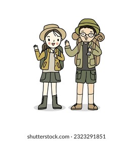 Backpacker couple, hand drawn style vector illustration