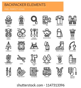Backpacker Elements , Thin Line and Pixel Perfect Icons