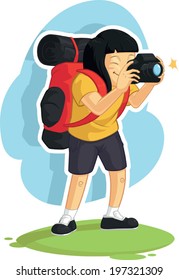 Backpacker Girl Taking Photo