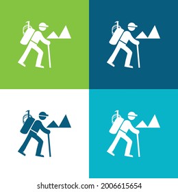 Backpacker Hiking Flat four color minimal icon set