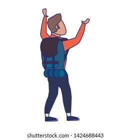 Backpacker hiking tourist adventure greeting isolated isolated vector illustration graphic design