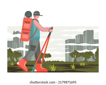 Backpacker Illustration Nature Explorer Flat Design