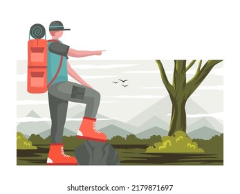 Backpacker Illustration Nature Explorer Flat Design