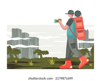 Backpacker Illustration Nature Explorer Flat Design