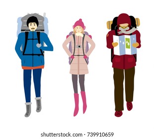 Backpacker isolated on white backgrpund vector illustration