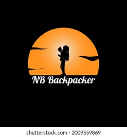 Backpacker logo design, backpacker silhoutte design.eps
