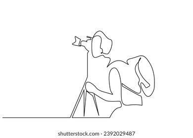 backpacker man traveler tripod camera taking nature photos line art design