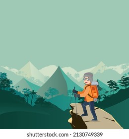 Rucksacktouristen in der Bergsicht, Vektorgrafik