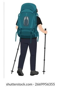 Mochilero con un par de postes de seguimiento para excursiones al aire libre - eps file Vector