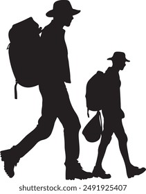 backpacker people silhouette vector illustration
