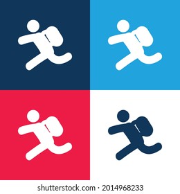 Backpacker Ejecución azul y rojo cuatro colores conjunto de iconos mínimo