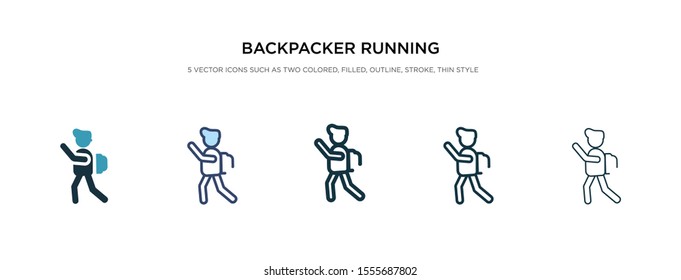 backpacker running icon in different style vector illustration. two colored and black backpacker running vector icons designed in filled, outline, line and stroke style can be used for web, mobile,